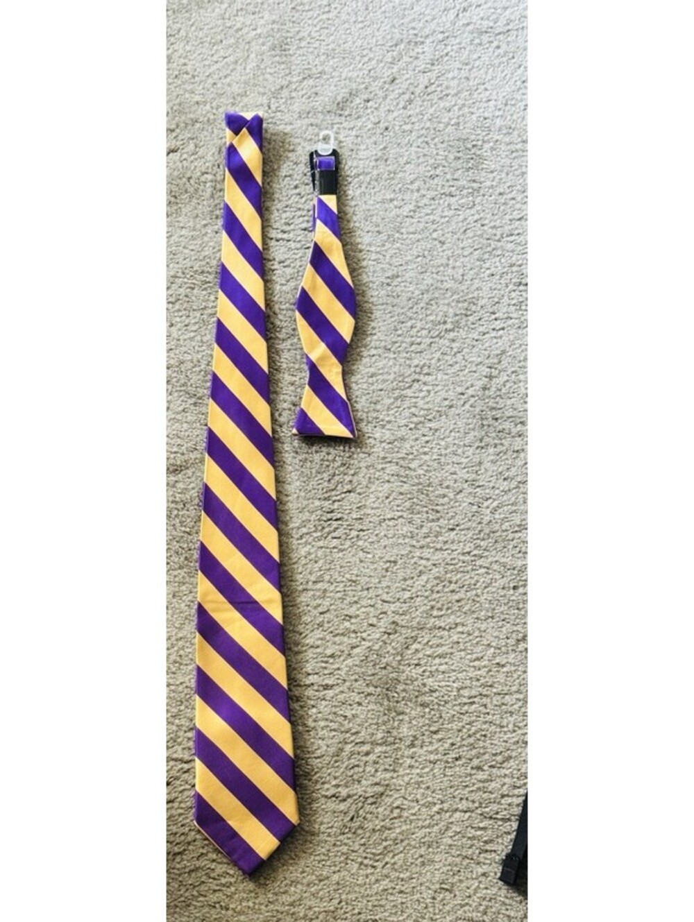 Romario Manzini Collection Silk Tie Gold Purple Stripe Classic Tie